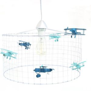 Hanglamp Vliegtuig-Kinderkamer-Babykamer-Speelkamer-Petrol Blauw-Gemixt-Ø40cm.