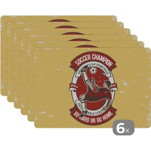 Placemat - Placemats kunststof - Voetbal - Bal - Man - Vintage - 45x30 cm - 6 stuks - Hittebestendig - Anti-Slip - Onderlegger - Afneembaar