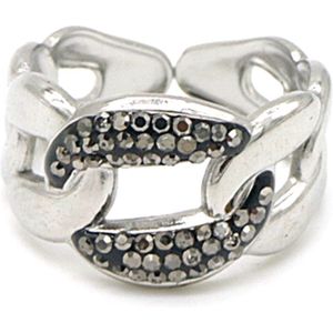 Ring Schakels en Steentjes - RVS - One Size - Zilverkleurig