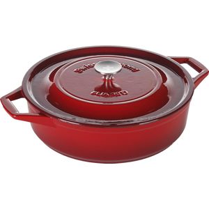 Swiss Diamond Braadpan Ondiep - Gietijzer/RVS - Ø32 cm - Rood/Zilver