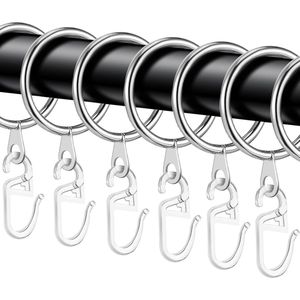 40 stuks zilveren metalen gordijnringen, gordijnhangers en kunststof gordijnhaken voor beddengoed, douchegordijn, raamgordijn (30 mm binnendiameter)