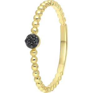 Lucardi Dames Ring 7 zwarte diamanten 0,025ct bol - Ring - Cadeau - 14 Karaat Goud - Geelgoud