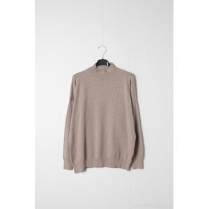 Dames fijngebreide warme trui Mindy met turtleneck effen taupe lange mouwen coltrui maat L/XL