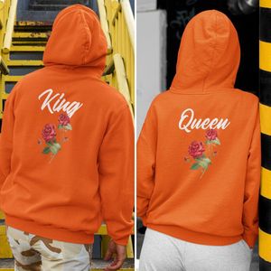 Oranje Koningsdag Hoodie Queen Rose Back - Maat XXL - Uniseks Pasvorm - Oranje Feestkleding