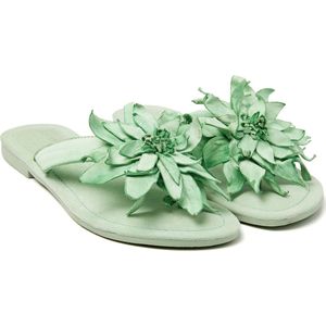 Lazamani Daisy Leren Dames Slippers Green Maat 37