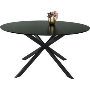 Eettafel rond 150cm Jenna marmerlook zwart ronde tafel