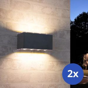 Solar wandlamp buiten 'Olaf' - Voordeelset van 2 - Up Down light - Rechthoek model - Tuinverlichting op zonne-energie geschikt voor schutting - Antraciet