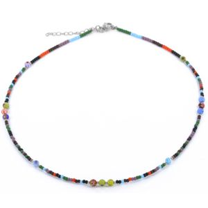 CO88 Collection 8CN-26377 Miyuki Kralen ketting 45cm - Multi Kleuren - 40+5cm - 2,2mm Dikte - Staal - Goudkleurig