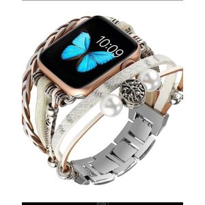 Apple Watch bohemien horloge bandje 42/44/45 mm kralen leren vlechtwerk stalen sluiting
