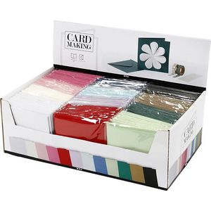 Kaarten en enveloppen, afmeting kaart 15,2x15,2 cm, 230 gr, 12x10 dozen, kleuren assorti