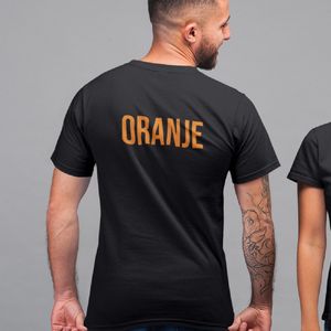 Zwart Koningsdag T-shirt - MAAT S - Heren Pasvorm - Tekst Oranje In Oranje Back