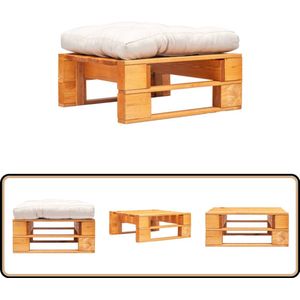 vidaXL Tuinpoef - Honingbruin - Zandkleurig Kussen Pallet Poef - Tuinstoel - Buitentijd - Relaxen - Lounge Stoel