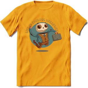 Casual skelet T-Shirt Grappig | Dieren halloween Kleding Kado Heren / Dames | Animal Skateboard Cadeau shirt - Geel - XL