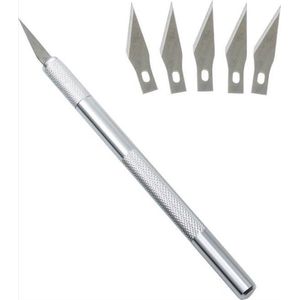 CHPN - Scalpel - Precisiemes met 5 Mesjes - Hobbymesje - Papier snijden - Voor Precisie Snijwerk - Geschikt voor Hobby en Chirurgie - RVS - Klein mesje