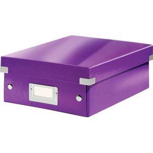 Leitz WOW Click & Store Kleine Kartonnen Opbergdoos Met Deksel - Ruimtebesparende Sorteerdoos Met Vakjes - 22 x 10 x 28.2 Cm (BxHxD) - Ideaal voor Kantoor en Thuiswerken/Thuiswerkplek - Paars