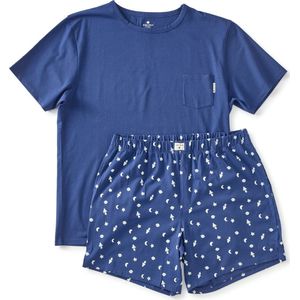 Little Label Pyjama heren Maat XXL/54 - donkerblauw - print - Shortama - Zachte BIO Katoen