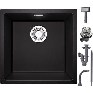 CECIPA Graniet Spoelbak 45x44cm - Spoelbak Keuken Antraciet - Enkele spoelbak - Spoelbakken met Afdruip - Spoelbakken Keuken