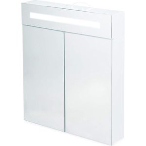 Spiegelkast met LED verlichting 2 deuren - Relaxdays, stalen badkamerkast - 67 x 60 x 12 cm