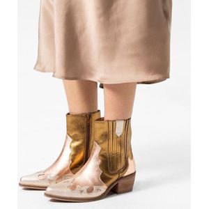 Manfield - Dames - Gouden metallic leren cowboy laarzen - Maat 37
