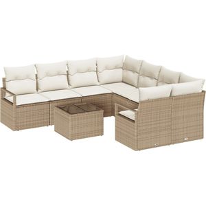 vidaXL - 9-delige - tuinbankset - met - kussens - in - beige - poly - rattan