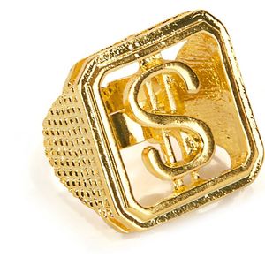 Carnaval/verkleed spullen - Gouden dollar ring verstelbaar - Gangster/Pimp accessoires