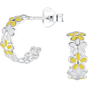 Joy|S - Zilveren bloem oorbellen - 10 mm / 5 mm madelief oorringen - kinderoorbellen
