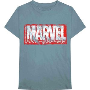 Marvel - Distressed Dripping Logo Heren T-shirt - L - Blauw