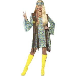 Hippie carnavalskleding dames - 60s Hippie Chick Costume, with Dress - carnaval kostuum dames van maat M
