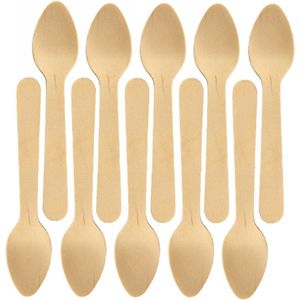Biopak wegwerp dessertlepels - 50x - hout bestek - 11 cm - bio/eco/milieubewust
