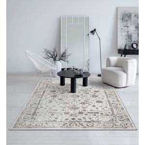 the carpet Vloerkleed Mila Modern dik kortpolig tapijt, woonkamer, slaapkamer, elegante glans, glanzende vezel, hoog-laag effect, rand, crème, 200 x 290 cm