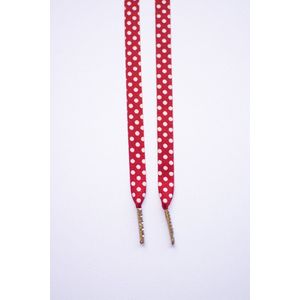 Schoenveters plat 120cm - rood met witte polkadots - zilveren veterstiften