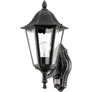 Navedo 1-pits buitenlamp met bewegingsmelder sensor - gegoten aluminium en glas - zwart zilver-patina - E27 fitting - IP44 - buitenverlichting - wandlamp Buitenverlichting