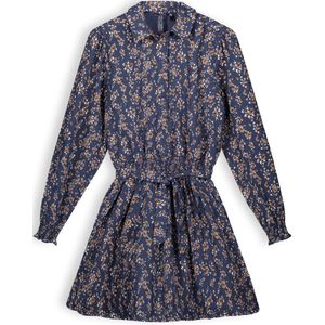 Meisjes jurk print met kraag - Maja - Navy blauw