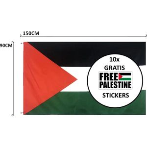 Palestijnse Vlag Palestina 90x150cm - Hoog Kwaliteit - Voor Buiten - Gratis 10 Free Palestine Stickers