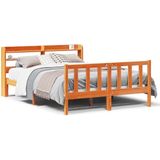 vidaXL - Bedframe - met - hoofdbord - massief - grenenhout - wasbruin - 135x190 - cm