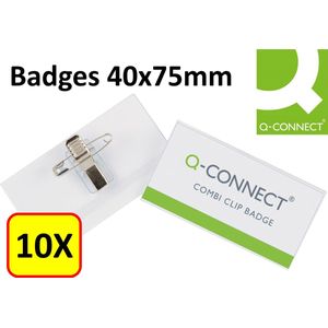 10 x Naambadge Q-connect 40x75 mm met bedrukbare kaartjes