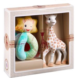Sophie de giraf Sophiesticated Cadeauset - Baby speelgoed - Sophie de giraf & Zachte rammelaar met balletjes - Kraamcadeau – Babyshower cadeau - 4-Delig