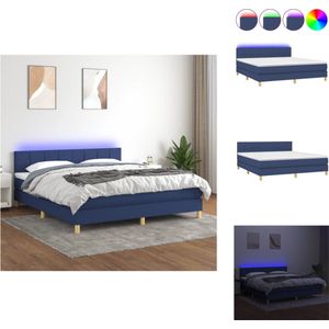 vidaXL Boxspring Blauw 180x200 - Verstelbaar hoofdbord - LED-verlichting - Bed