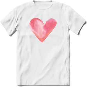 Valentijn Pastel waterverf Hart T-Shirt | Grappig Valentijnsdag Cadeautje voor Hem en Haar | Dames - Heren - Unisex | Kleding Cadeau | - Wit - XXL