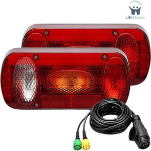 LifeStages - Aanhanger Verlichting Set - Aanhangwagenverlichting 13-Polig - 12V Aanhangwagenachterlicht Met 6 Functies, 5,5M Kabel