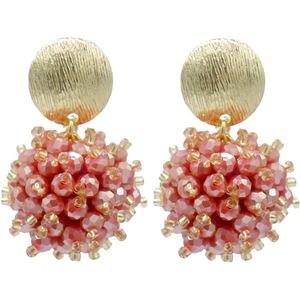 Oorbellen - oorstekers – 3.5cm - goudkleurig - roze - kralen - glaskralen - sieraad - accessoire - cadeau - geschenk - chique - feest – feestdagen