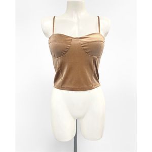 Velvet bustier - Camel/bruin/beige - Festival top - Zonder mouwen - Corset - Partywear - Top met verstelbare bandjes - One-size - Een maat