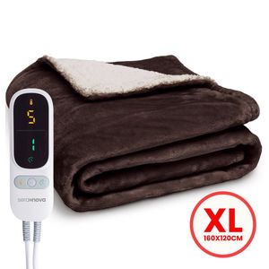 Seranova Elektrische Bovendeken - Extra Warmtedraden - 2024 Model - 160x120 cm - 1 persoons Elektrische Deken - Warmtedeken - Dubbelzijdig Fleece Sherpa - Kastanjebruin