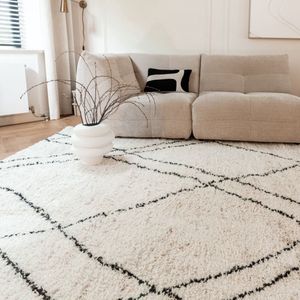 Berber Vloerkleed Hoogpolig Wit/Beige/Zwart - Allure - Interieur05 - Polypropyleen - 120 x 170 cm - (S)