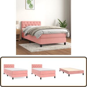 vidaXL Boxspring - Fluweel - Roze - Inclusief Matras Boxspringbed - Fluweel Bed - Verstelbare Hoofdbord - Pocketveer Matras - Middelhard Matras