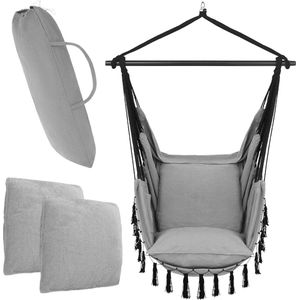 XXL Hangstoel - Hangmatstoel voor Binnen & Buiten - - Incl. 2 Kussens en Boekenvak - Volwassenen & Kinderen - Hangnest tot 225kg - Lichtgrijs