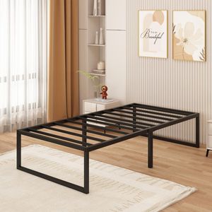 Boraboi® Robuust metalen eenpersoonsbedframe met stalen latten en ruime opbergruimte, 80 x 190 cm, zwart