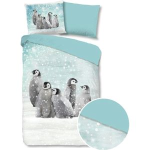 Good Morning Kinderdekbedovertrek ""pinguins"" - Blauw - (140x200/220 cm) - Katoen Flanel