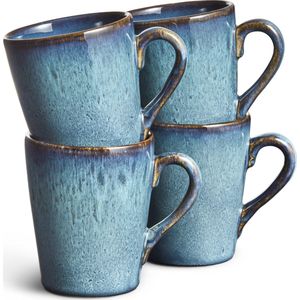 Mokken set van 4 - Blue Sea - Handgemaakt - Stoneware - Met oor - Blauw - Smith Premium®