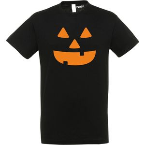 T-shirt kinderen Halloween Pumpkin Face | Halloween kostuum kind dames heren | verkleedkleren meisje jongen | Zwart | maat 104